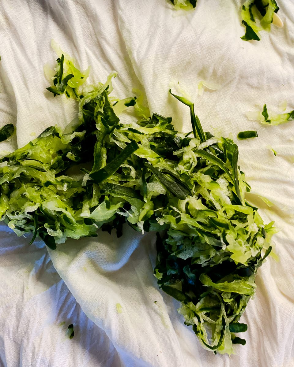 Grated cucumber, squeezed ready to prepare tzatziki