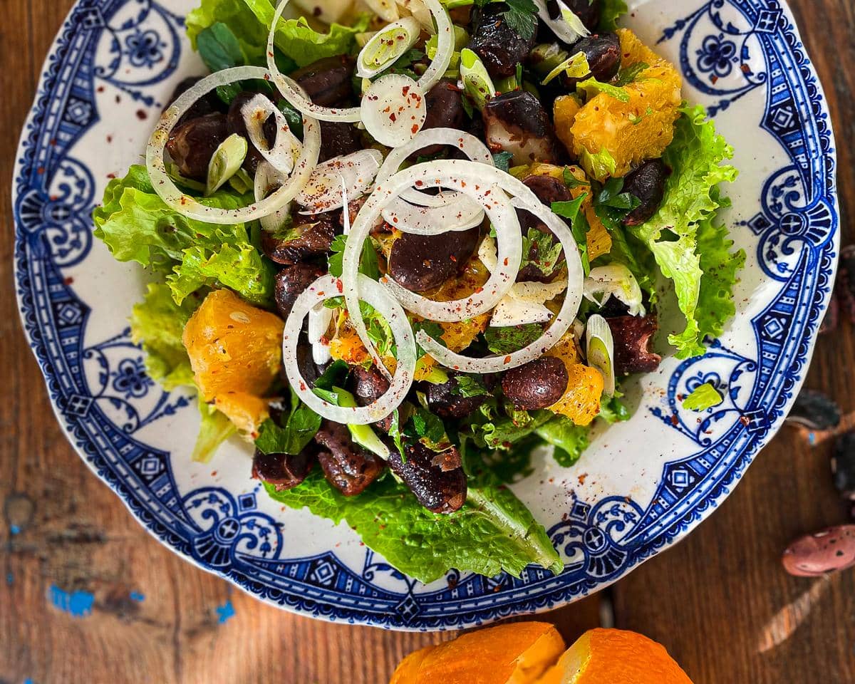 Winter gigantes bean and orange salad with a spicy white balsamic dressing