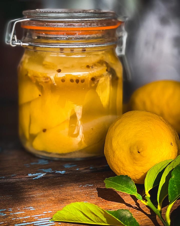 Morrocan preserved lemons in a kilner jar.