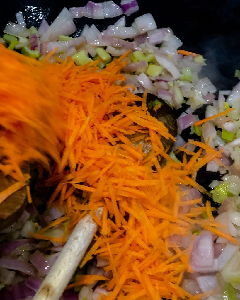 Carrots, onions and celery as the base for the soffritto. An important part of this Lasagne alle Verdure dish. 