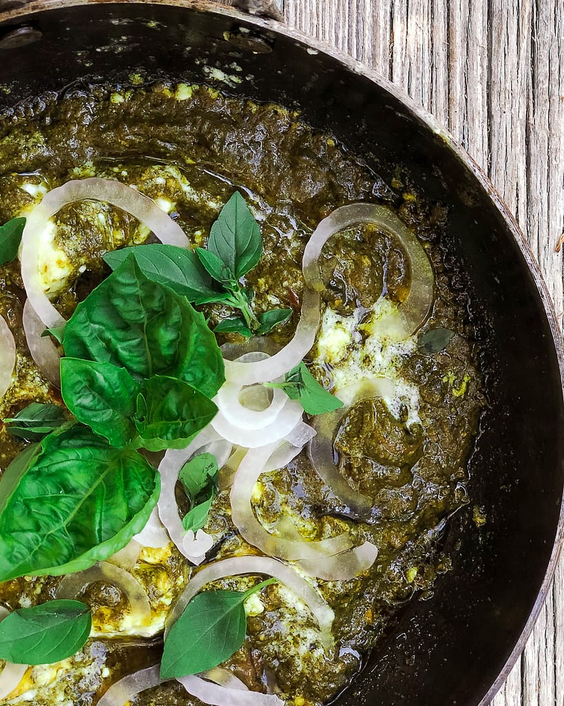 Saag and Palak Feta in a big serving bowl is perfect for a cold day