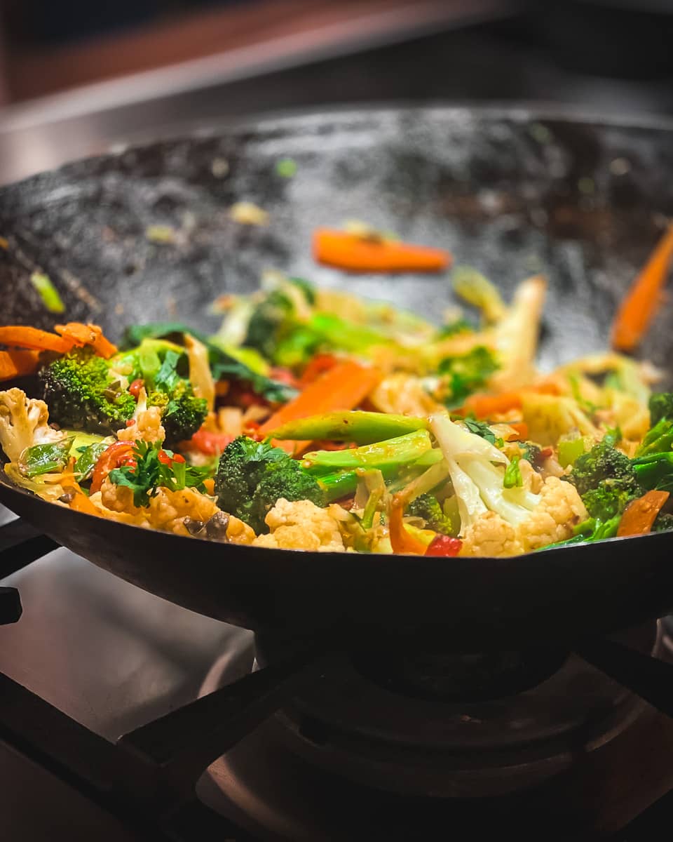 Wok with stir fried vegetables