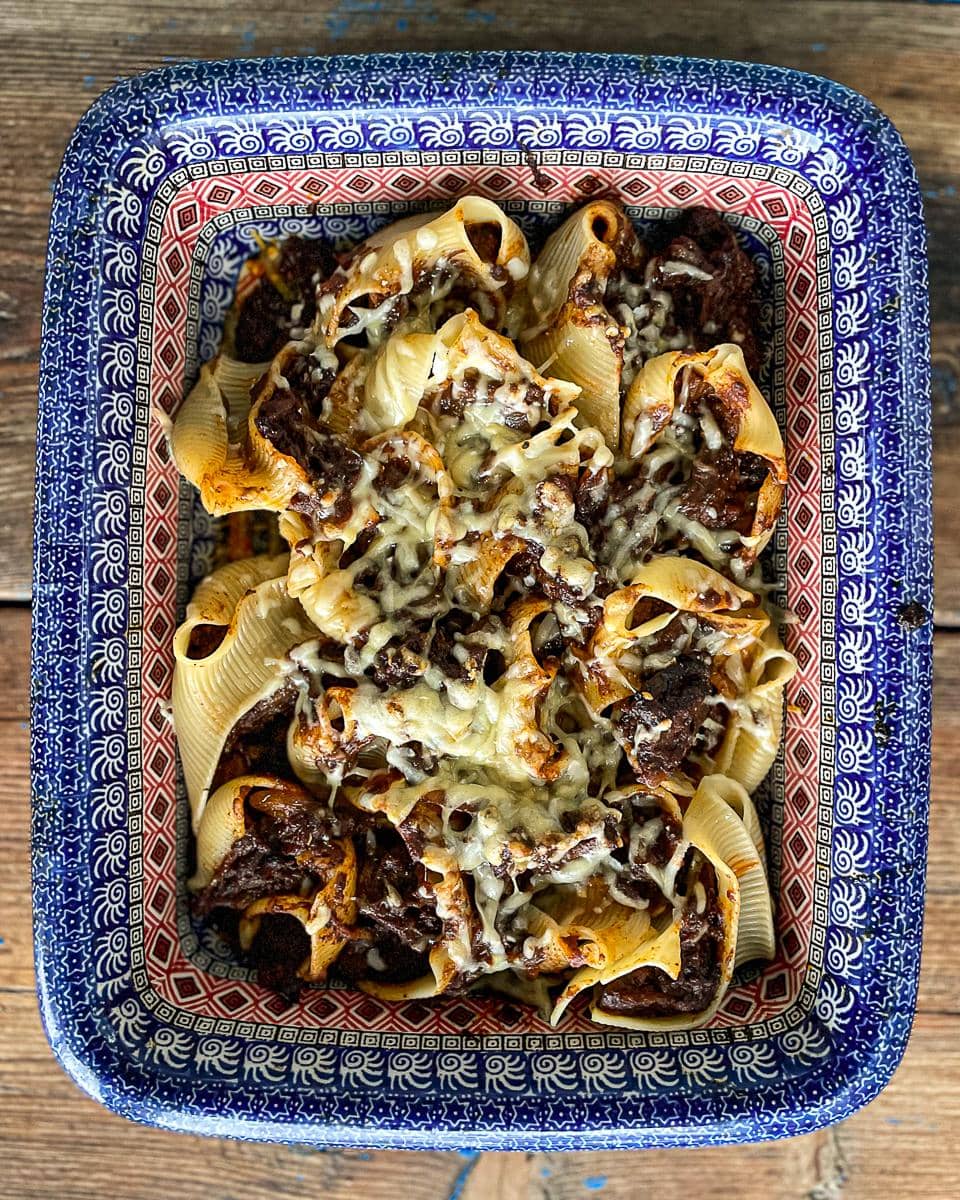 Conchiglie grandi pasta stuffed with wild boar ragu